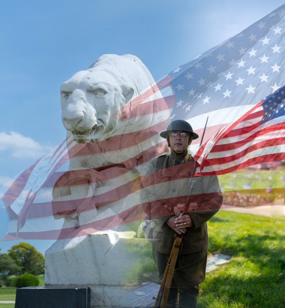 Memorial Day tribute at White Chapel with the Polar Bear Memorial and American flag